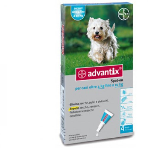 ADVANTIX SPOT ON*soluz 4 pipette 1 ml 100 mg + 500 mg cani da 4 a 10 Kg